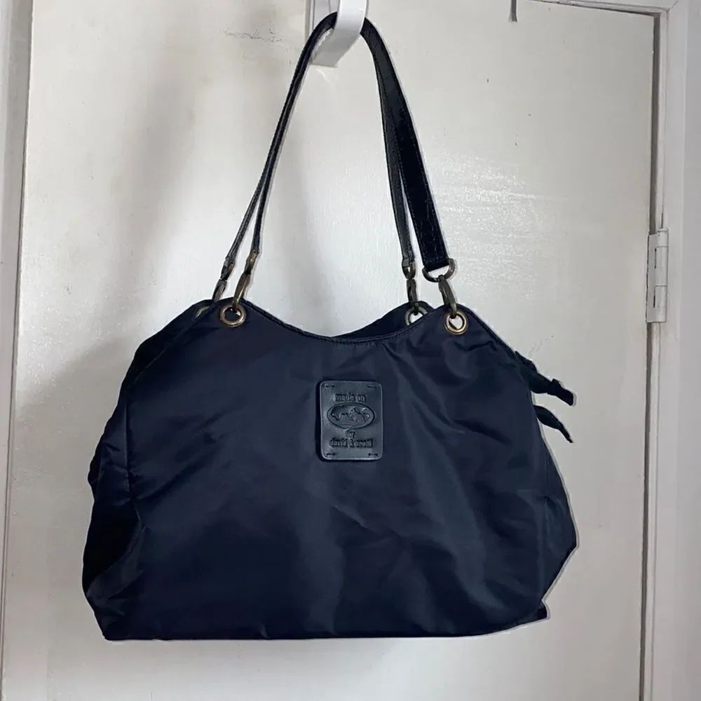 DAVID & SCOTTI Triple Compartment Black Nylon Hobo
